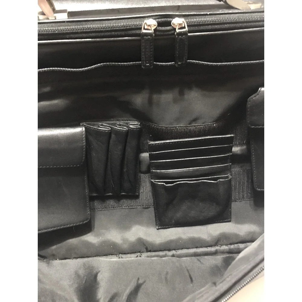 LEVENGER Black Leather Laptop Expandable Briefcase Silver NICKLE‎ Hard Ware USA